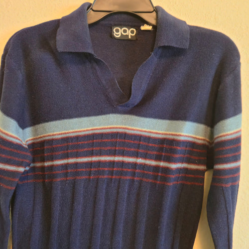 Vintage GAP Polo Collar Knit Pullover Sweater Striped Navy Y2K Preppy