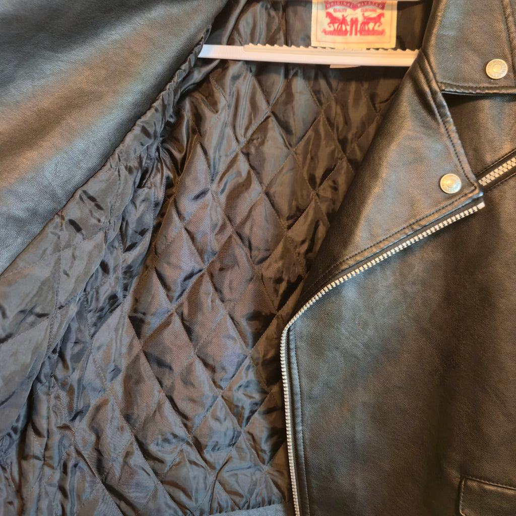 Levi’s Kids Faux Leather Moto Jacket Large 12-13 Black Biker Logo Back