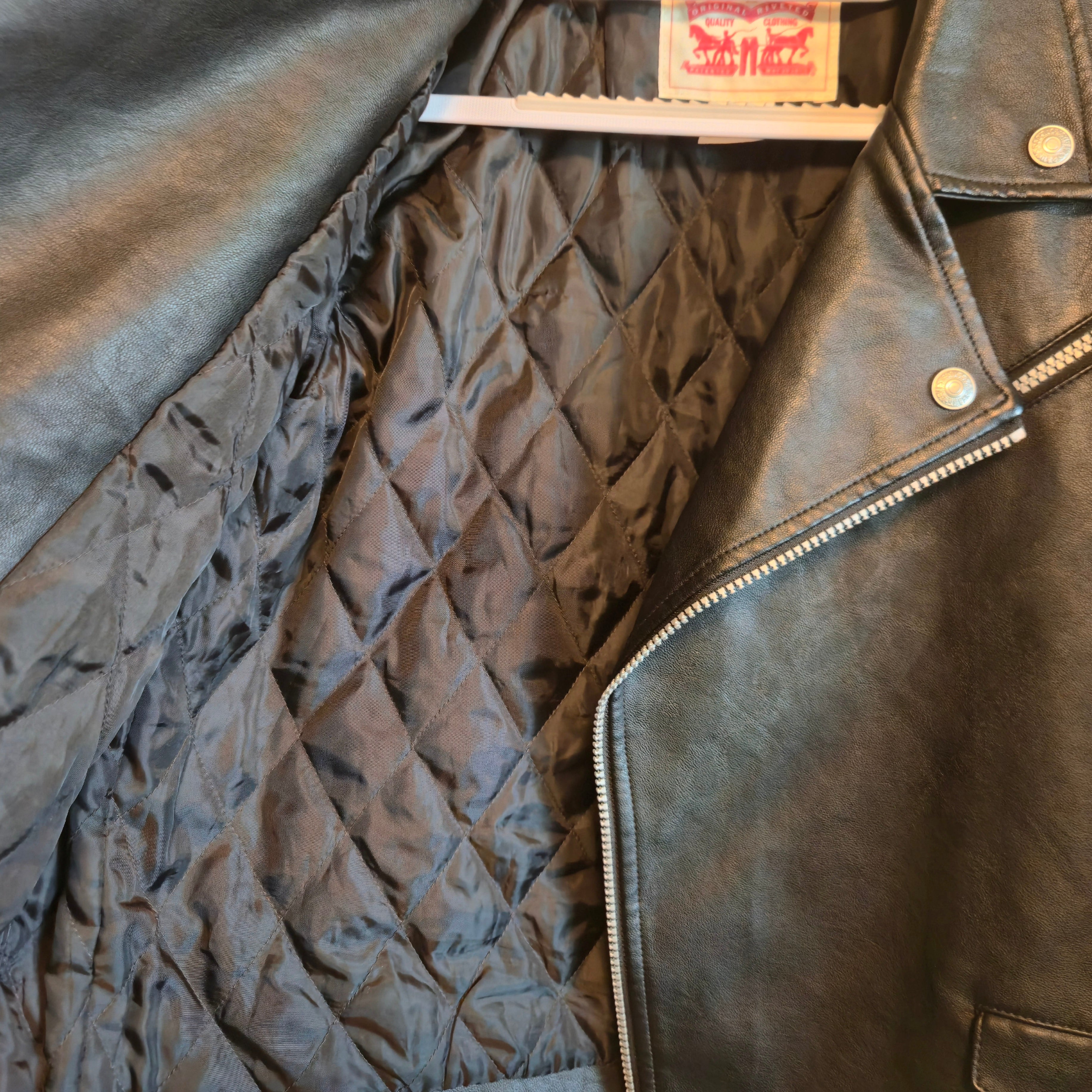 Levi’s Kids Faux Leather Moto Jacket Large 12-13 Black Biker Logo Back